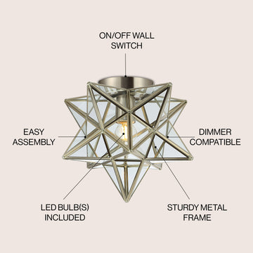 Stella 12" Moravian Star Metal/Clear Glass LED Flush Mount